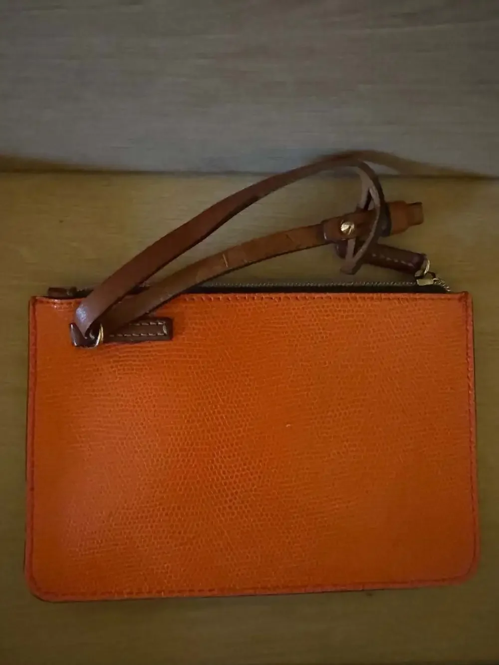 Dooney & Bourke Saffiano Leather Slim Zip Wristlet in Coral